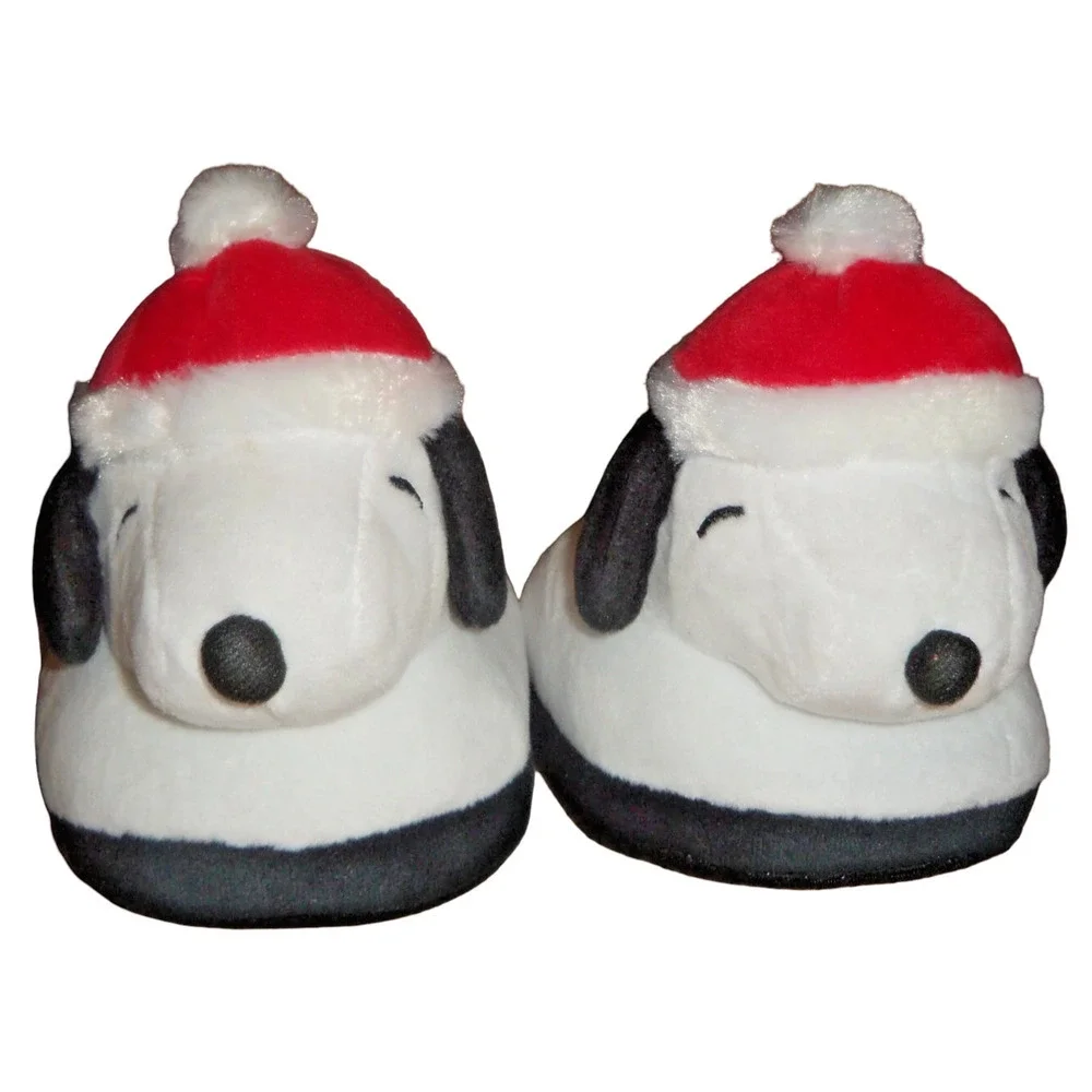 Peanuts Snoopy 3D Christmas Scuff Slippers Toddler 9/10 Plush Santa Slip-Ons New